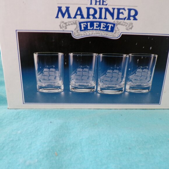 Mariner Fleet Etched Sailing Ship Old Fashioned Glass Tumblers Set of 4 - Picture 5 of 6